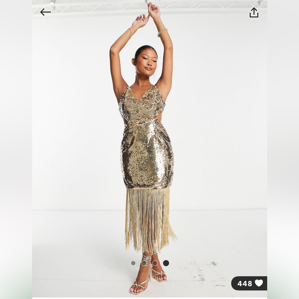 NWT Perfect New Years Dress Gold Sequin Dress Fringe Sparkle Party Costume 0